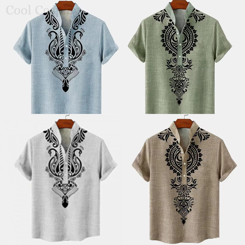 Ethnic Fashion Style - Camicia Henley Retrò da Uomo con