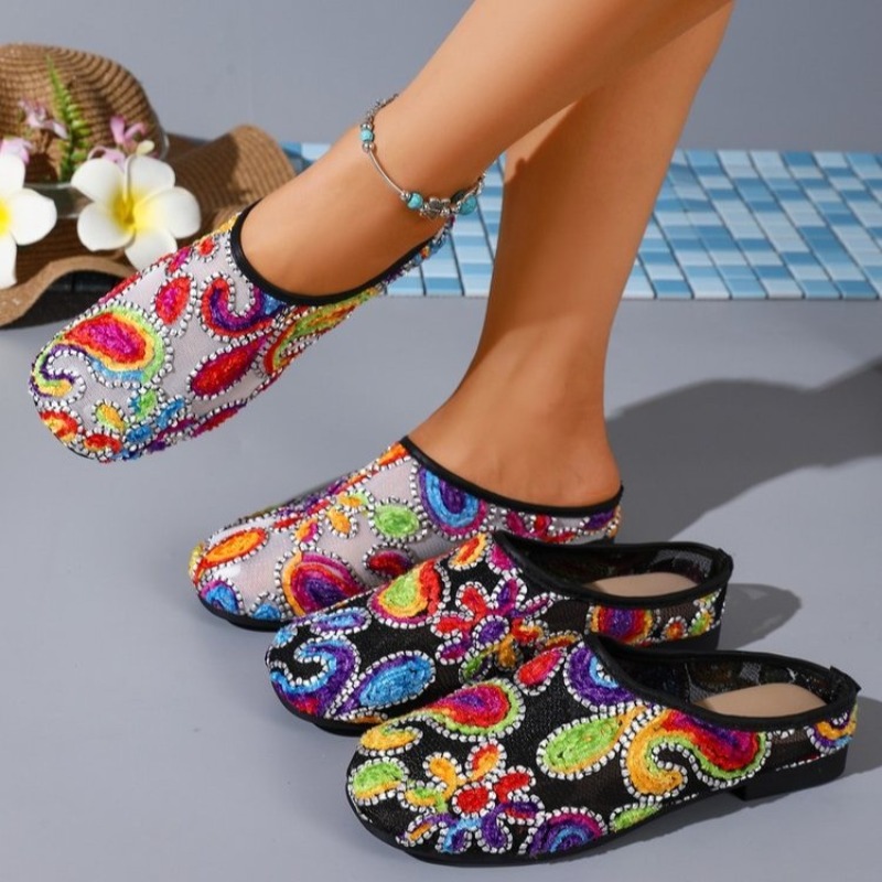 Ethnic Fashion Style - Ciabatte Ricamate in Stile Etnico Retrò,