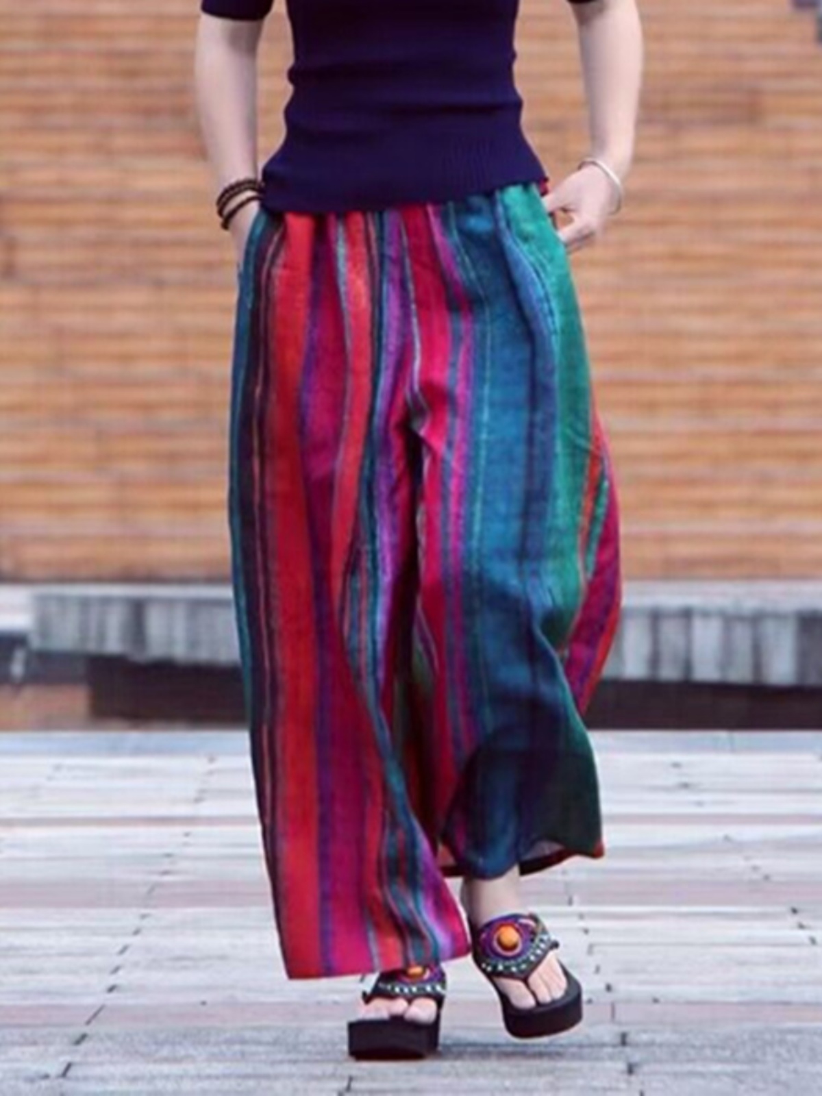 Ethnic Fashion Style - Pantaloni Estivi Casual a Gamba Larga