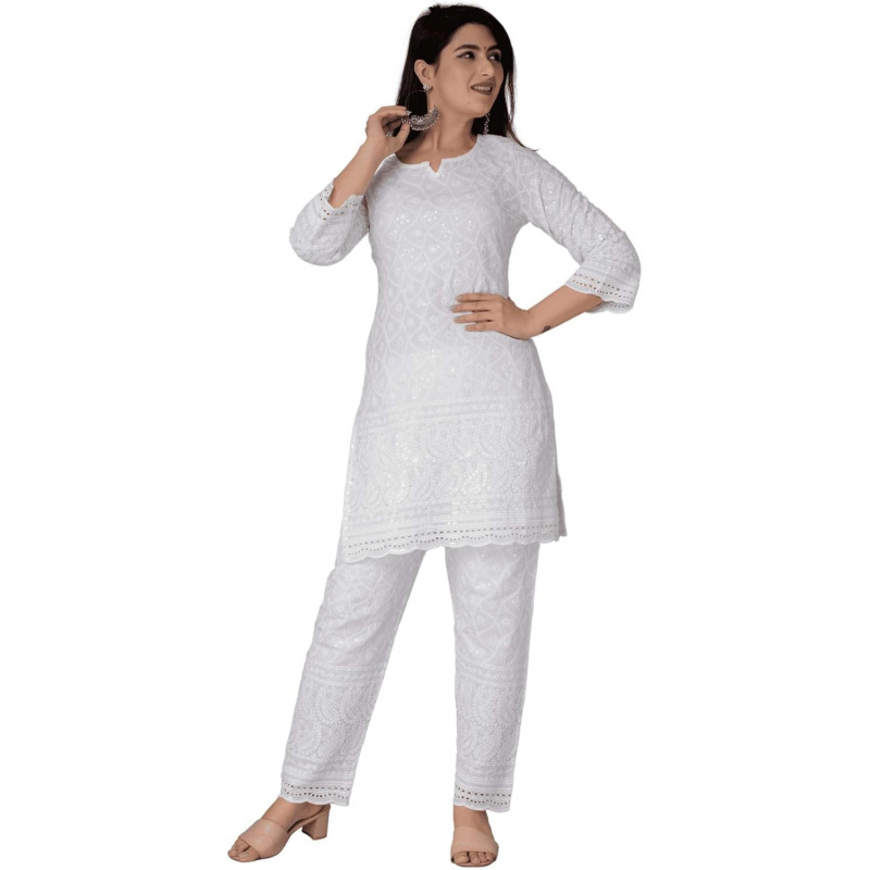 Salwar Kameez Set - Kurtis indiani in cotone Chikankari per
